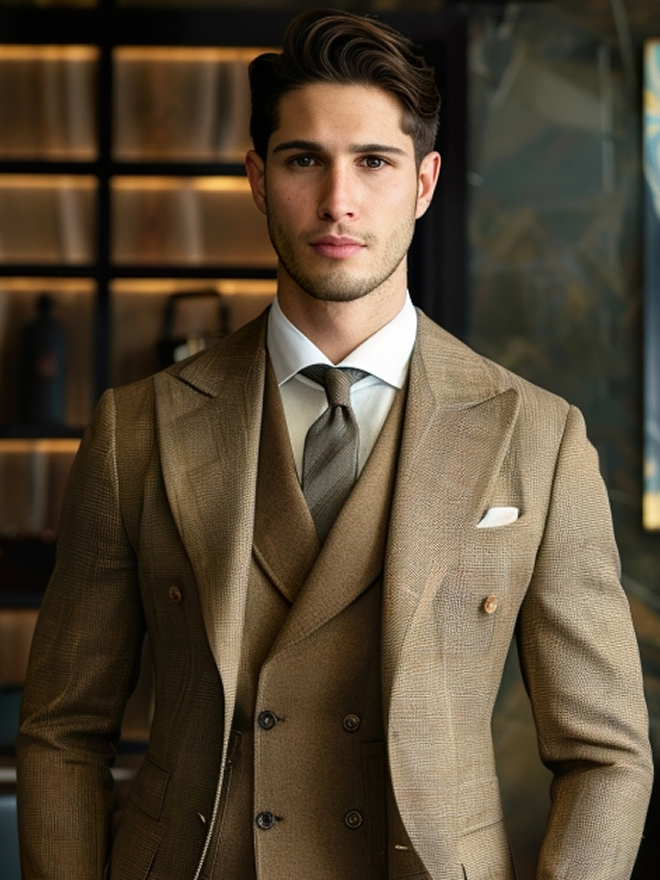 Tan Plaid Suit Details-Brellixandrow